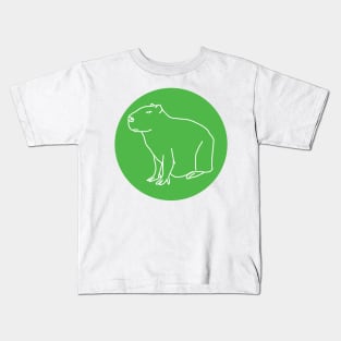 Capybara Minimal Line Drawing Green Circle Kids T-Shirt